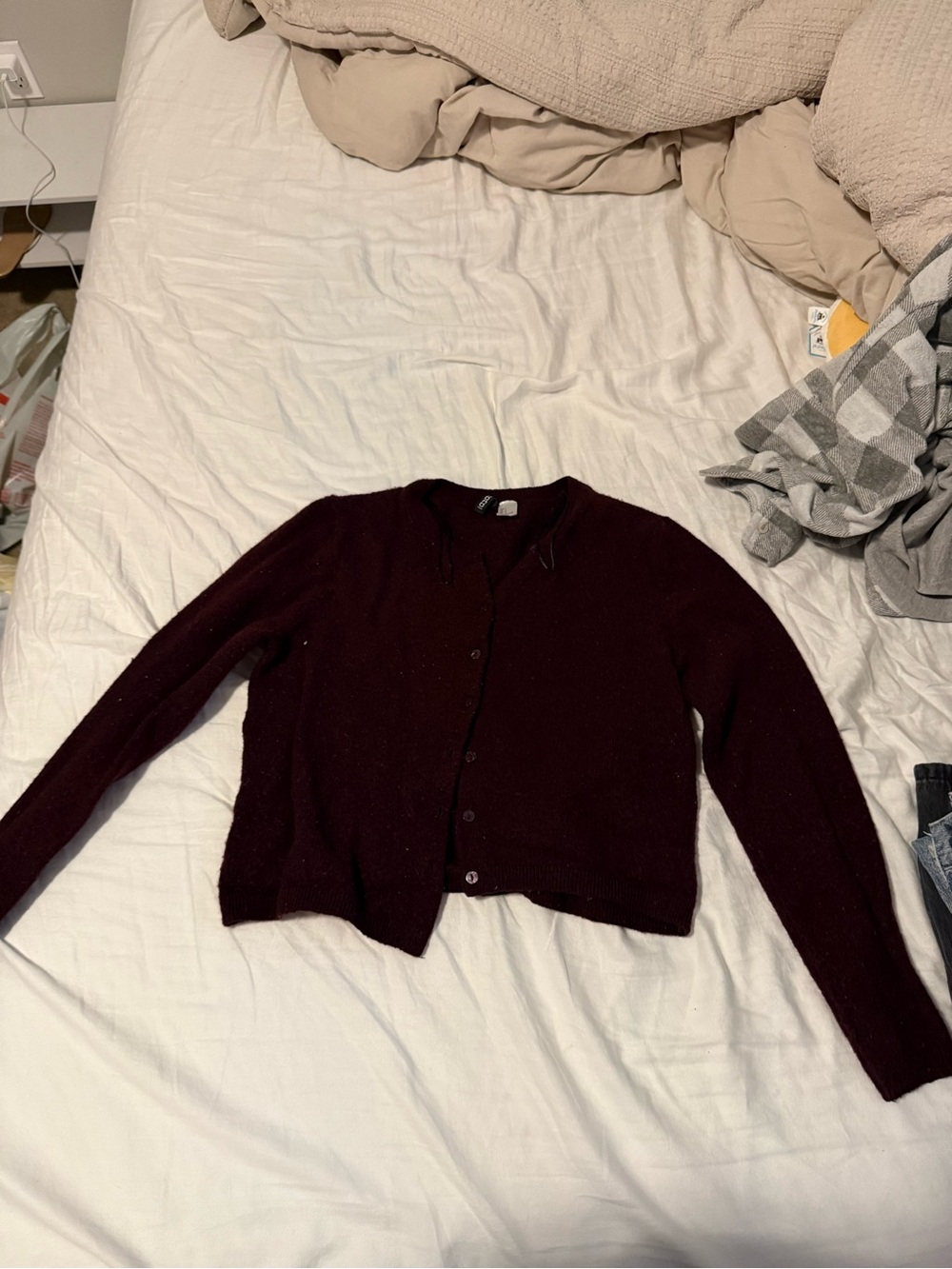 H&M Burgundy V-Neck Button-Up Knit Cardigan